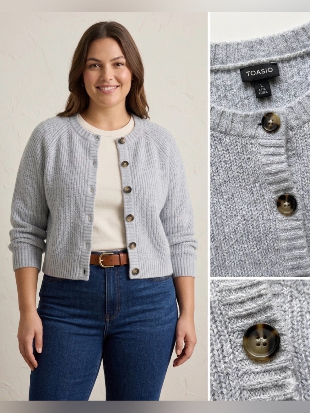 Torrid Womens Cashmere Vegan Cardigan Grey Crew Sweater Plus Size 2 2X 18-20 New